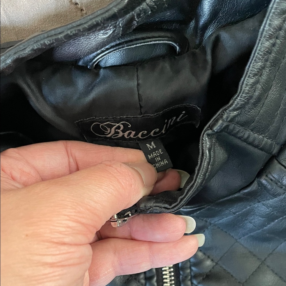 Baccini Quilted Dark Faux Leather Jacket - Picture 2 of 5